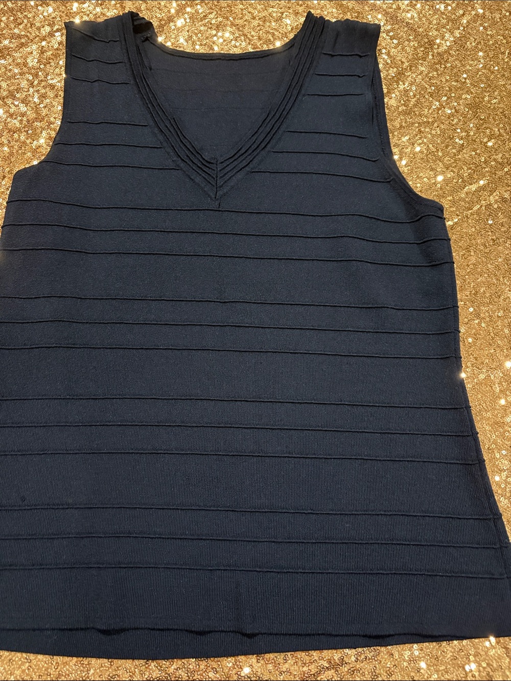 V-Neck Black Sleeveless Knit Tank Top